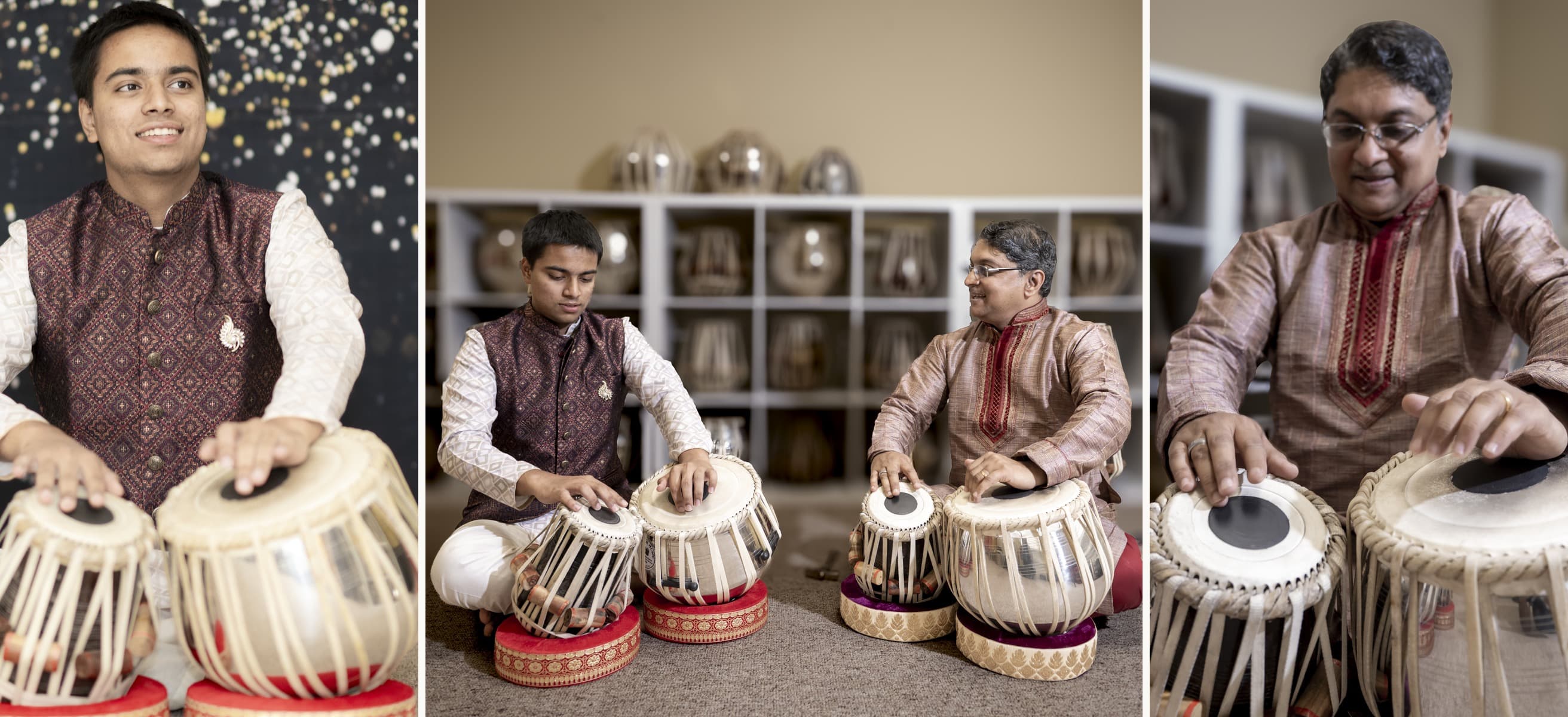 Akarsh Malavalli, Akarsh with his guru Sri Shivprasad Kotagal, and Sri Shivprasad Kotagal